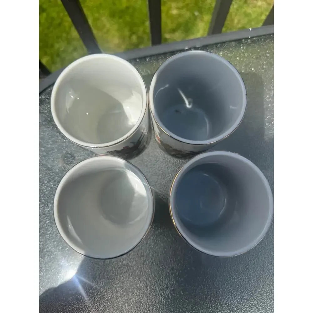 Set of 4 Vintage Japanese Iris Tea Cups – Elegant Mid-Century Porcelain Tumbler